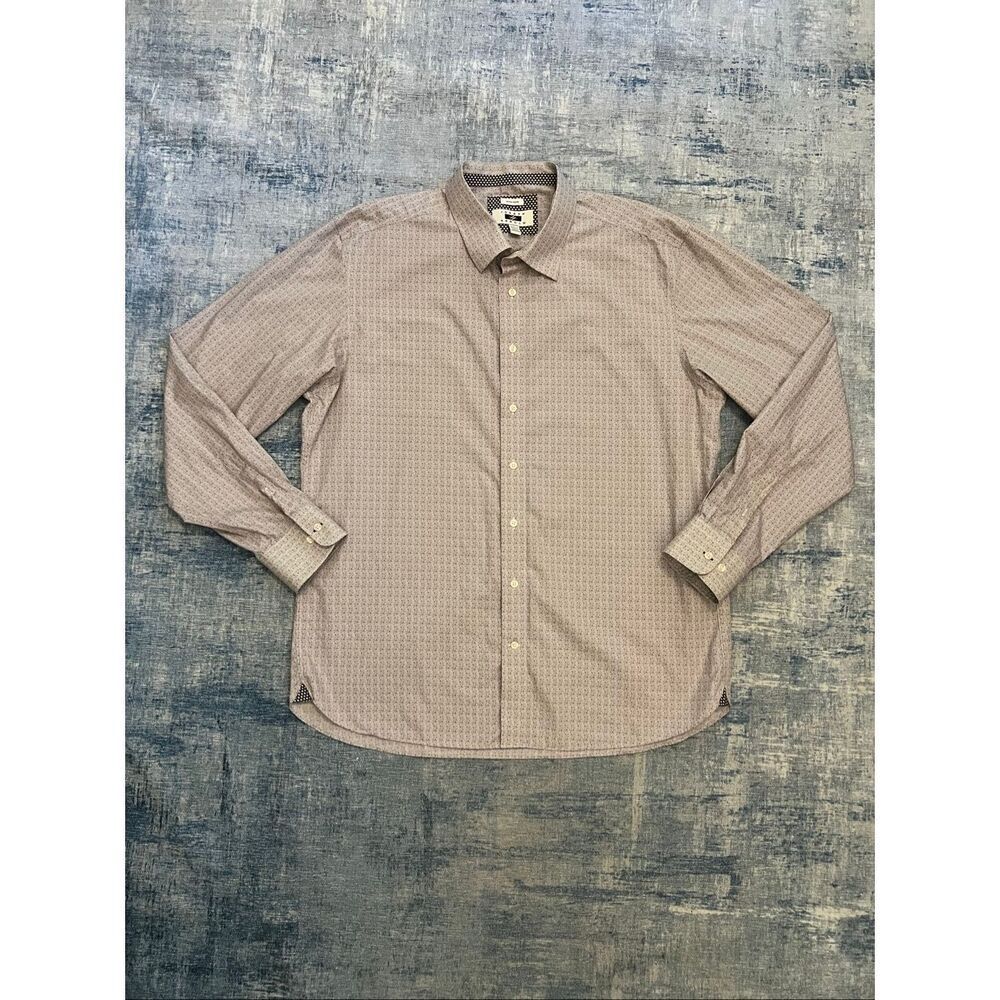 Joseph Abboud Beige Taupe Micro Paisley Print Long Sleeve Button Down Shirt 2XLT